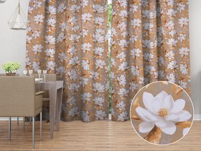Biante Bavlnený záves Sandra SA-717 Biele kvety magnólie na hnedosivom 150x200 cm