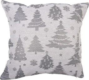Bielo-strieborný dekoračný vankúš s vianočnými stromčekmi - 44*44*4 cm