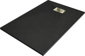 Mexen Hugo, obdĺžniková sprchová vanička SMC 110 x 90 cm, čierna, zlatá krytka, 42709011-G