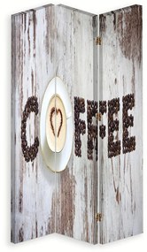 Gario Paraván Nápis Coffee z kávových zŕn Rozmery: 110 x 170 cm, Prevedenie: Otočný paraván 360°