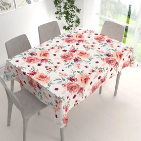 Biante Bavlnený obdĺžnikový obrus Sandra SA-669 Červeno-ružové akvarelové kvety 50x100 cm