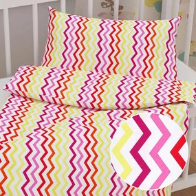 Biante Detské bavlnené posteľné obliečky do postieľky Sandra SA-379 Žlto-ružovo-červené cik-cak pásiky Do postieľky 90x140 a 40x60 cm