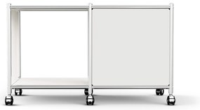 Kovový nočný stolík »CN3« s 1 výklopným priečinkom a kolieskami, biely