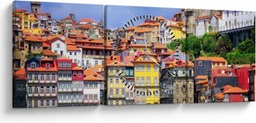 Obraz - Ribeira, Portugalsko (s hodinami) (90x30 cm)