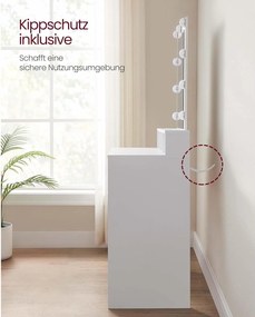 Toaletný stolík s LED osvetlením, nastaviteľným jasom, biely