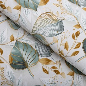 Biante Dekoračný behúň na stôl Leona LN-174 Zelené listy na režnom 35x140 cm