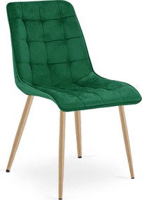 Set troch jedálenských stoličiek SPLIT zamatové zelené / hnedé nohy (3 ks)