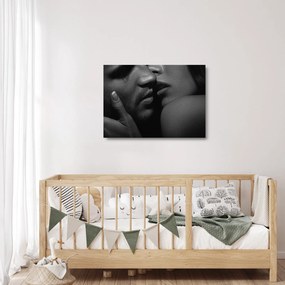 Sklenený obraz - Bozk, čiernobiela fotografia (70x50 cm)