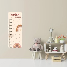 PIPPER. Detský meter s menom - Dúha - textilná nálepka na stenu
