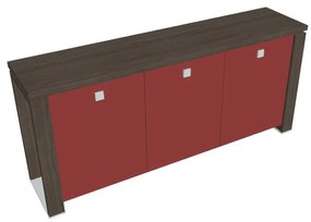 Nízka skriňa Verno+ S 200 x 46 x 90 cm, sklenené dvere, dub antracit / červená