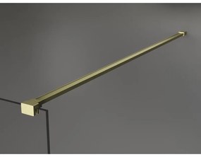 Mexen Kioto+, sprchová zástena Walk-In s poličkou a vešiakom 120 x 200 cm, 8mm číre sklo čierny vzor, zlatý matný profil, 800-120-121-55-70