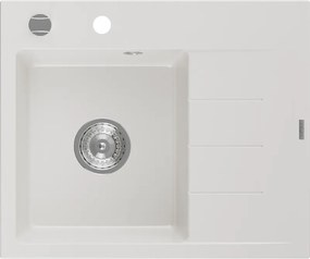 Mexen Ben Granitový drez s 1 komorou a odkvapkávačom, ľavý 600 x 500 mm, biely, sifón chrómový - 6522605000-20