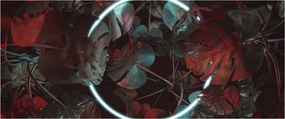 Obraz - Neónový kruh medzi palmami (120x50 cm)