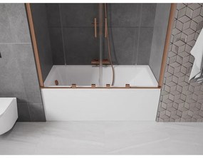 Mexen Velar Duo, 2-krídlová posuvná vaňová zástena 140 x 150 cm, 8mm číre sklo, medený matný profil, 896-140-000-02-65