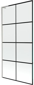 Mexen Next L, 1-krídlová vaňová zástena 90 x 150 cm, 6mm číre sklo-čierny vzor, 6mm číre sklo, profil brúsená oceľ, 895-090-000-03-77-97