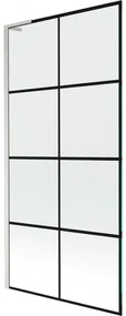 Mexen Next L, 1-krídlová vaňová zástena 90 x 150 cm, 6mm číre sklo-čierny vzor, 6mm číre sklo, profil brúsená oceľ, 895-090-000-03-77-97