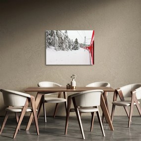 Sklenený obraz - Vlak v zasneženej krajine (70x50 cm)