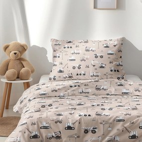 Goldea detské bavlnené obliečky - nákladné autá a bagre na béžovom 140 x 200 a 70 x 90 cm