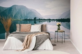Samolepiaca tapeta maľovaná scenéria horského jazera - 300x200