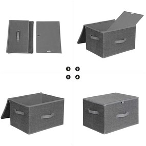 Skladacie úložné boxy s vekom a úchytkou, 3 ks, sivé