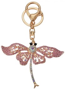 Zlatý kovový prívesok na kľúče s kamienkami vážka - 6*1*8 cm