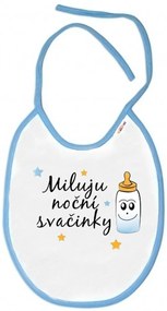 Baby Nellys Nepremokavý podbradník Miluju noční svačinky, 24 x 27 cm-biely s modrým lemom