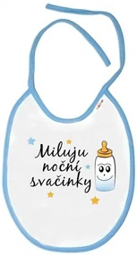 Baby Nellys Nepremokavý podbradník Miluju noční svačinky, 24 x 27 cm-biely s modrým lemom