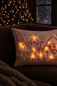 Velúrová obliečka na vankúš HOUSES LED biela 30x50 cm