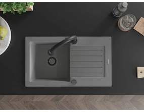 Mexen Pablo, 1-komorový granitový drez 752x436x161 mm a drezová batéria Elia, šedá, 6510-71-670101-70-B