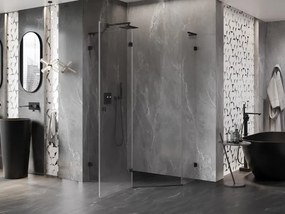 Mexen Lunar, L päťuholníkový sprchový kút naklápací doľava 100 x 80 cm, 8mm číre sklo, čierny profil, 831L-100L-080P-70-00-L