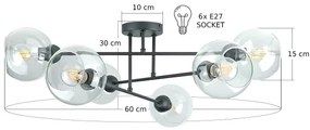 Luster na tyči VASCO 6xE27/60W/230V čierna/číra