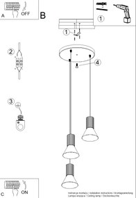 Závesné svietidlo Estria, 3x biele kovové tienidlo, bl, o
