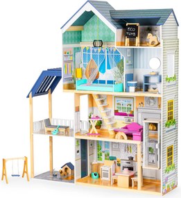 Veľký drevený domček pre bábiky ECOTOYS Rezidencia Maya 138 cm, 4 poschodia, 28 dielov