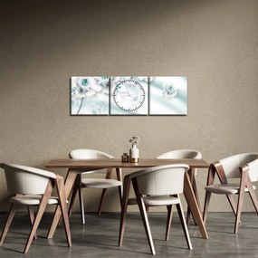 Obraz - Tyrkysové kvety ruží (s hodinami) (90x30 cm)