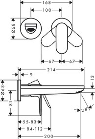 Hansgrohe Rebris S, umývadlová batéria pod omietku, pre montáž na stenu, s výtokom 20 cm, 2-otvorová inštalácia, chrómová, HAN-72528000