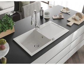 Mexen Leo, 1-komorový granitový drez 900x500x190 mm a drezová batéria Savita, biela, 6501-20-672601-00