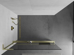 Mexen Kioto+ L, sprchová zástena Walk-In s poličkou a vešiakom 100 x 200 cm, 8mm číre sklo, zlatý matný profil, 800-100-123-55-00