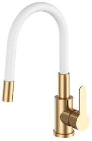 Gamma Flex 2000, stojanková drezová batéria s flexibilným ramenom, biela-zlatá matná, GMA-BFX-2000WHGD