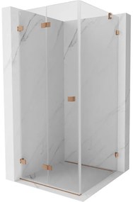 Mexen Lunar-F, skladací sprchový kút ľavý 80 x 80 cm, 8mm číre sklo, profil medená matná, 836-080-080-65-00-L