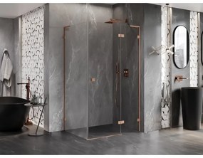 Mexen Lunar, L pravý výklopný sprchový kút 85 x 70 cm, 8mm číre sklo, profil medená matná, 834L-085-070-65-00-P