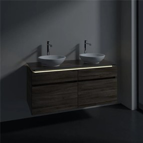 VILLEROY &amp; BOCH Legato závesná skrinka pod dve umývadlá na dosku, 4 zásuvky, s LED osvetlením, 1200 x 500 x 550 mm, Stone Oak, B584L0RK