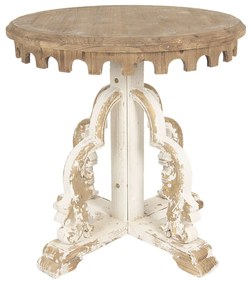 Hnedý odkladací stolík s bielou patinou a zdobenou nôh - 80 * 81 cm