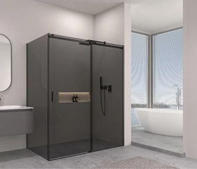 Erga Lynn, sprchový kút s posuvnými dverami 90(dvere) x 100(stena) x 195 cm, 8mm šedé sklo, čierny profil, ERG-V02-LYNN-D090G100-GR-BK