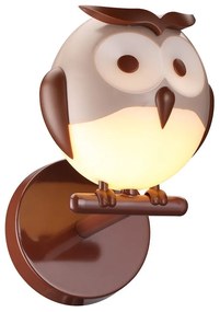 Detské nástenné svietidlo Owl, 1x hnedé plastové tienidlo, br