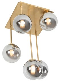 Moderné stropné svietidlo zlaté 5-žiarovkové s dymovým sklom - Atény