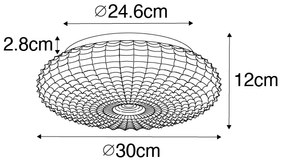 Klasické stropné svietidlo čierne s dymovým sklom 30 cm IP44 - Nohmi