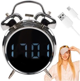 Izoxis 26337 Digitálne LED hodiny v štýle retro budíka, strieborné