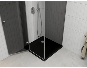Mexen Roma, sprchový kút s krídlovými dverami 90 (dvere) x 90 (stena) cm, 6mm šedé sklo, chrómový profil + slim sprchová vanička čierna + chrómový sifón, 854-090-090-01-40-4070