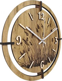 Drevené nástenné hodiny s motívom lúčnych tráv | LIANA: HDF - Javor 30 cm 4809-115521 HDF0705-ruky-silver
