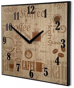 Drevené hodiny s nápismi coffe